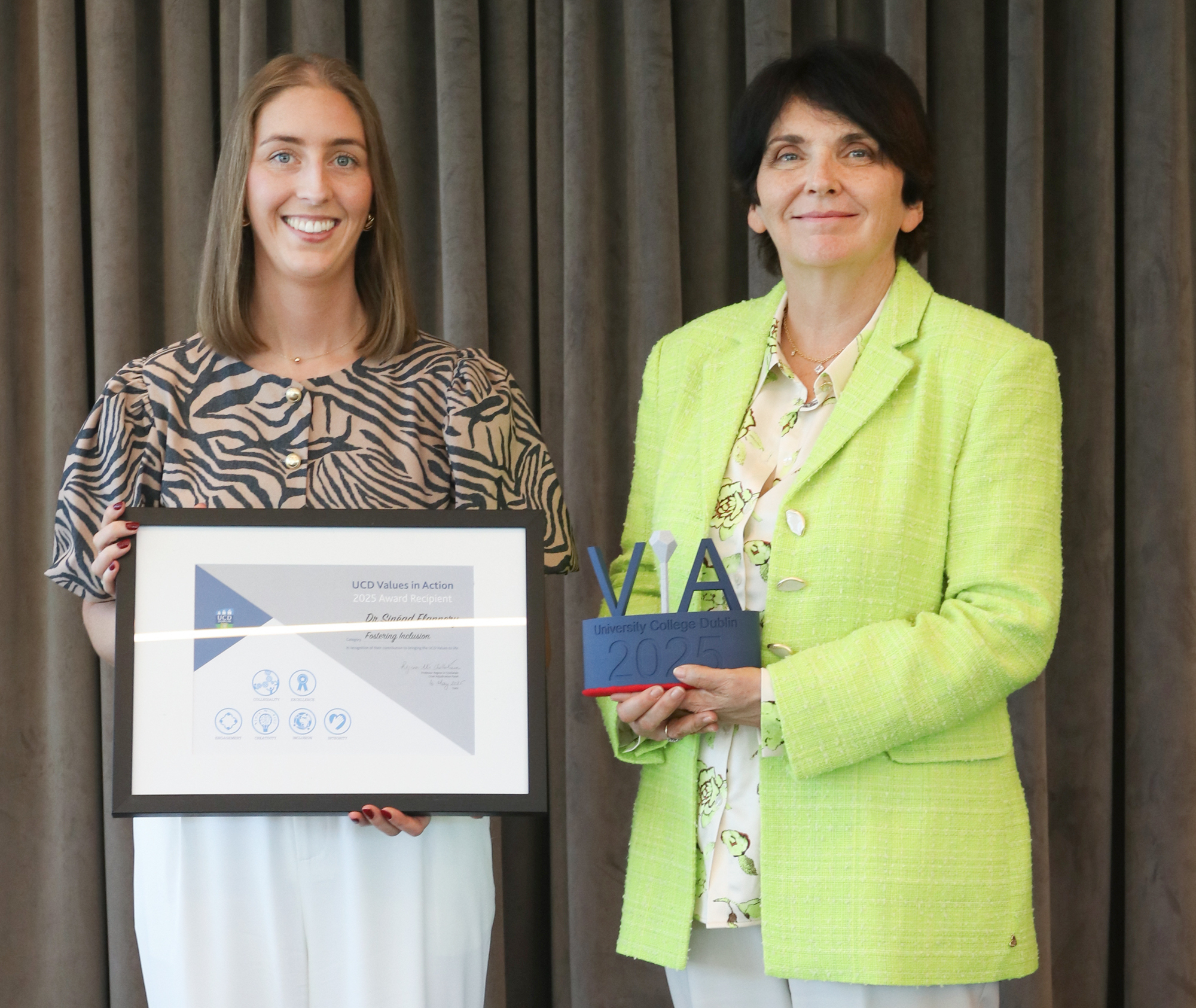 Dr. Sinéad Flannery, Assistant Professor in Behavioural Science in Agriculture and Rural Development and School Professional Work Experience Co-Ordinator has received the UCD Values in Action Award 2025. 